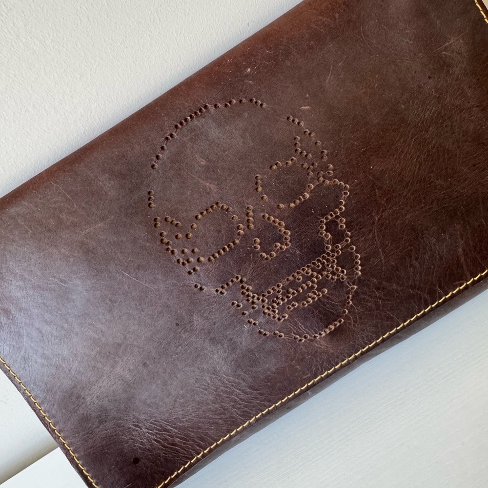Brown Leather Skull Design clutch